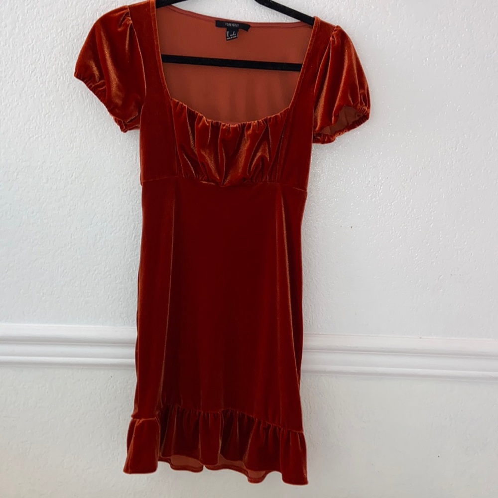 Burnt Orange Velvet Bodycon Dress